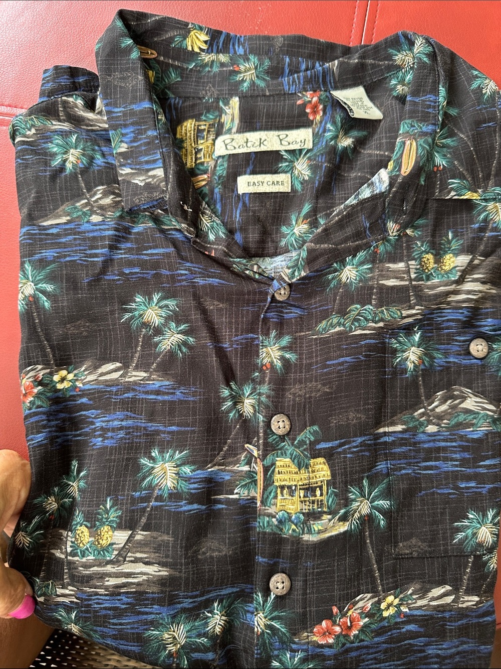 Vintage Batik Bay Men's XL Short Sleeve Shirt. Tropical/Surfboards/Palms/Hut